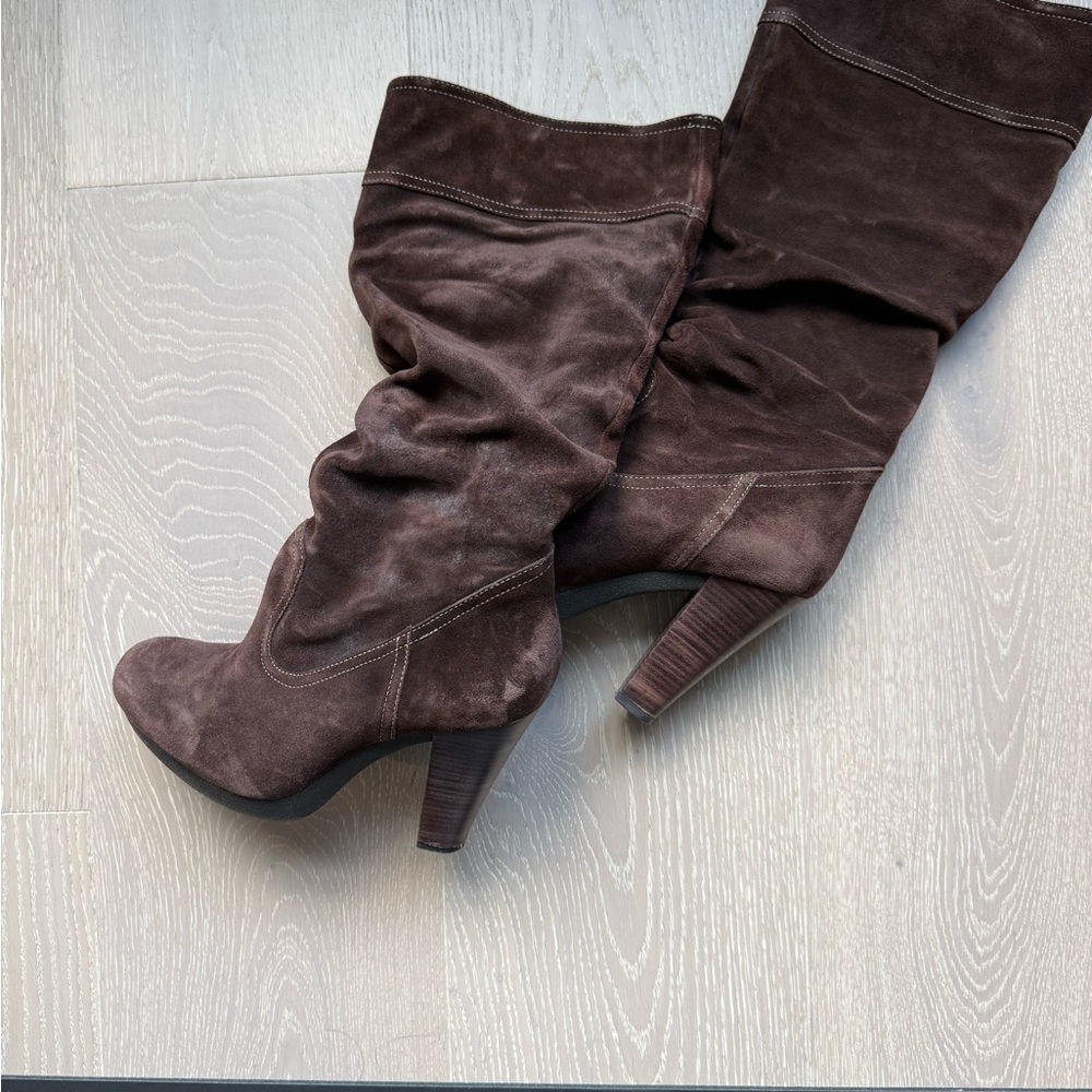 KORS Michael Kors Dark Brown Suede Heeled Boots - Size 6.5